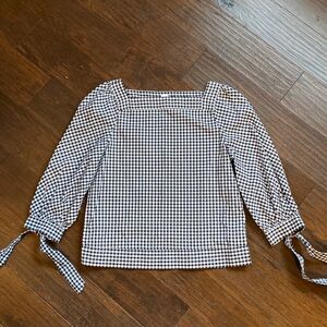 GAP gingham check square neck ruffled tie sleeve top size XS